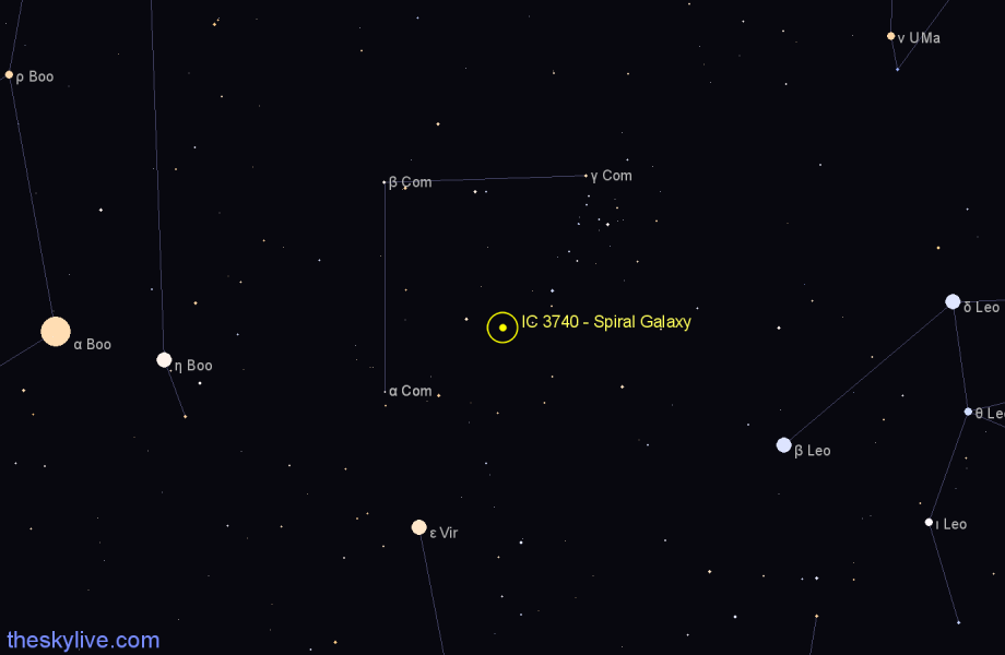 Finder chart IC 3740 - Spiral Galaxy in Coma Berenices star