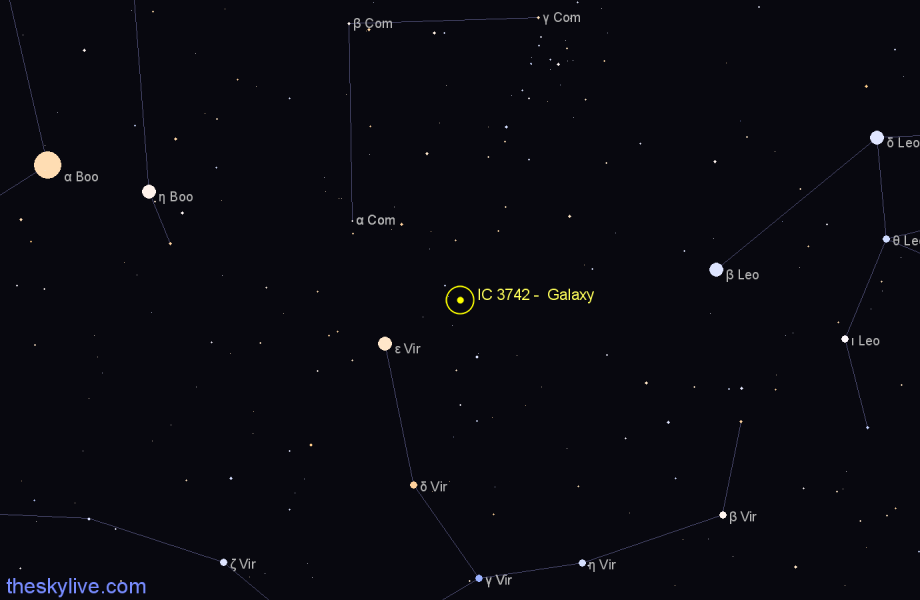 Finder chart IC 3742 - Galaxy in Virgo star