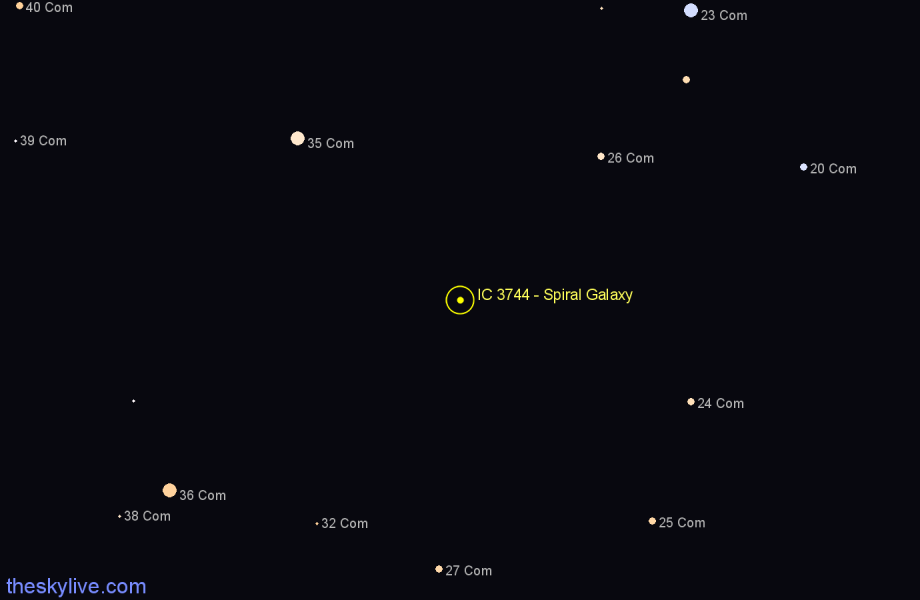 Finder chart IC 3744 - Spiral Galaxy in Coma Berenices star