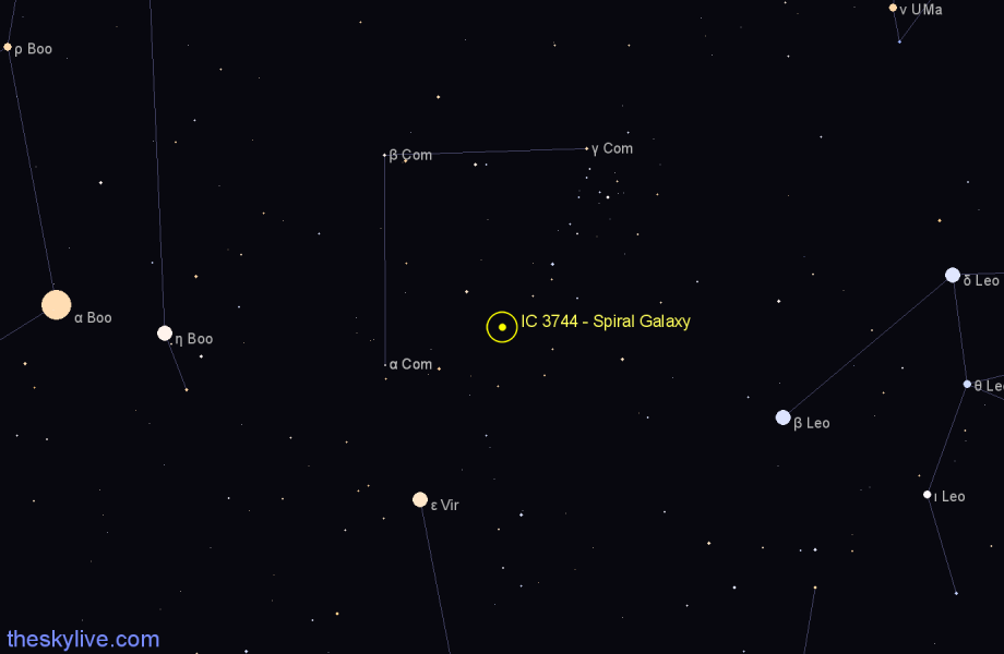 Finder chart IC 3744 - Spiral Galaxy in Coma Berenices star