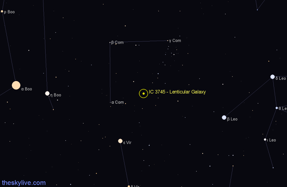 Finder chart IC 3745 - Lenticular Galaxy in Coma Berenices star