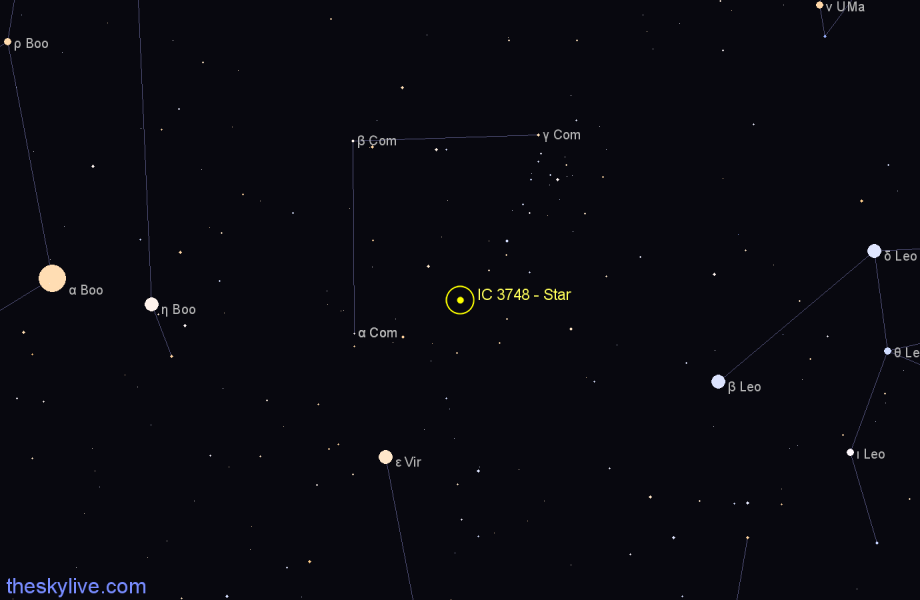 Finder chart IC 3748 - Star in Coma Berenices star