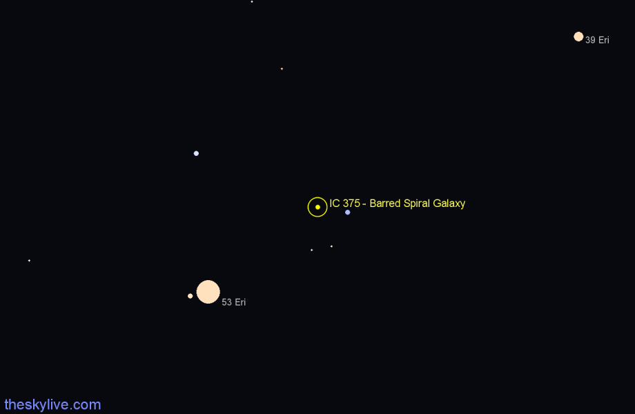 Finder chart IC 375 - Barred Spiral Galaxy in Eridanus star