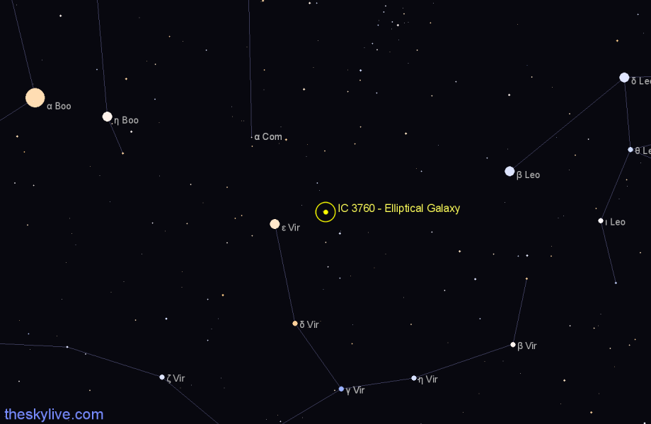 Finder chart IC 3760 - Elliptical Galaxy in Virgo star