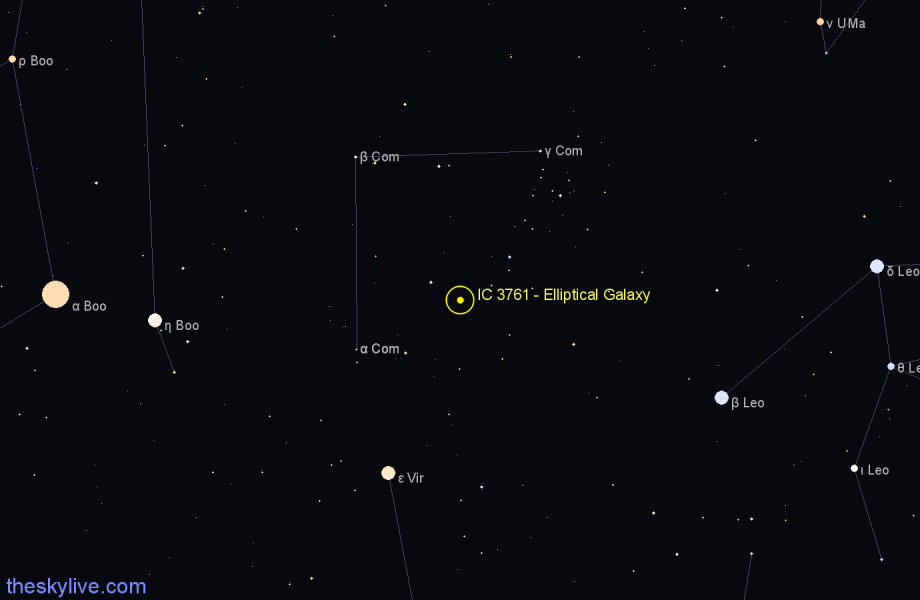 Finder chart IC 3761 - Elliptical Galaxy in Coma Berenices star