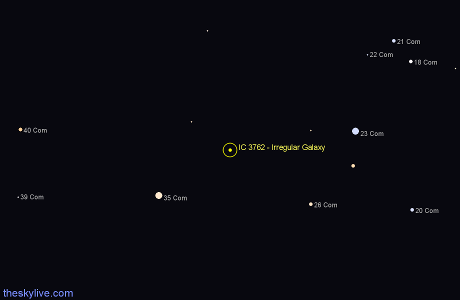 Finder chart IC 3762 - Irregular Galaxy in Coma Berenices star