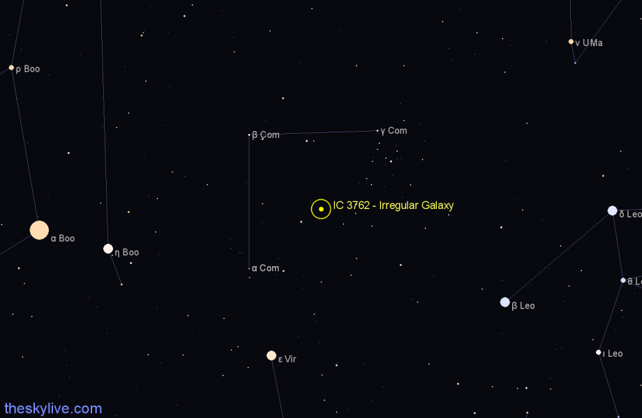 Finder chart IC 3762 - Irregular Galaxy in Coma Berenices star