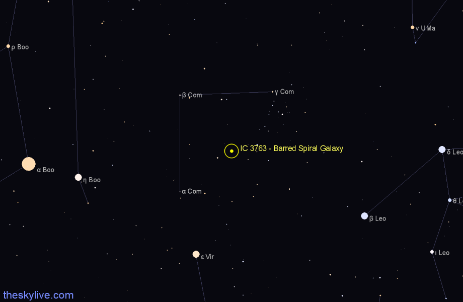 Finder chart IC 3763 - Barred Spiral Galaxy in Coma Berenices star