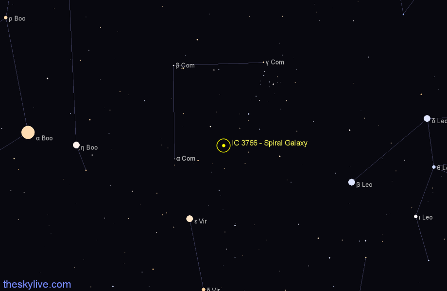 Finder chart IC 3766 - Spiral Galaxy in Coma Berenices star