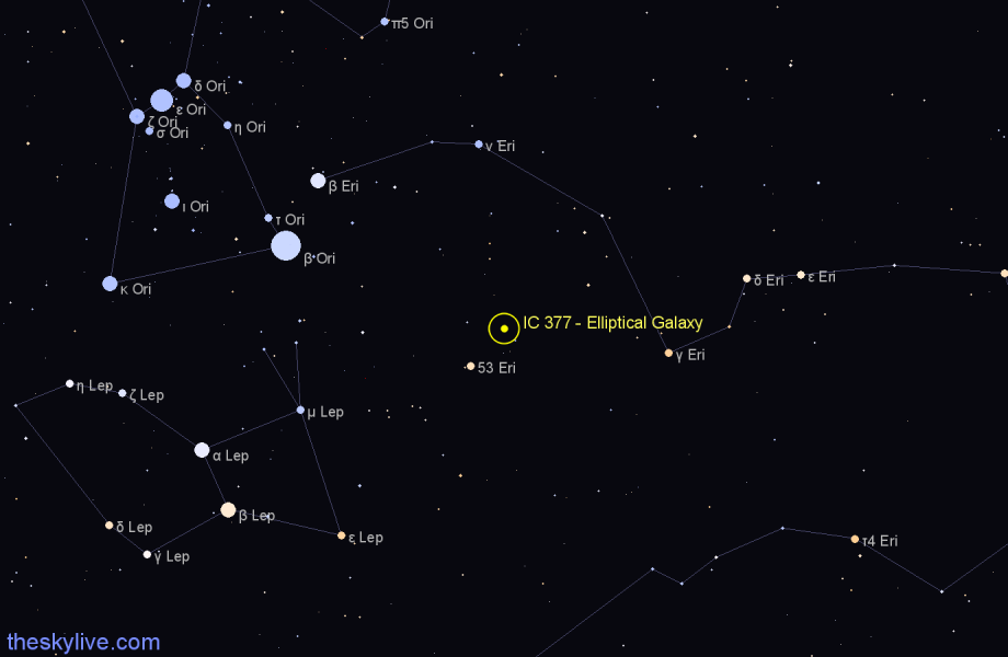 Finder chart IC 377 - Elliptical Galaxy in Eridanus star
