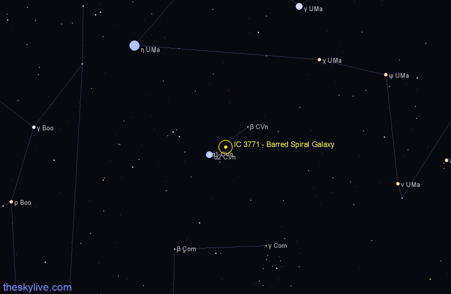 Finder chart IC 3771 - Barred Spiral Galaxy in Canes Venatici star