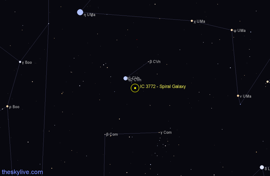 Finder chart IC 3772 - Spiral Galaxy in Canes Venatici star