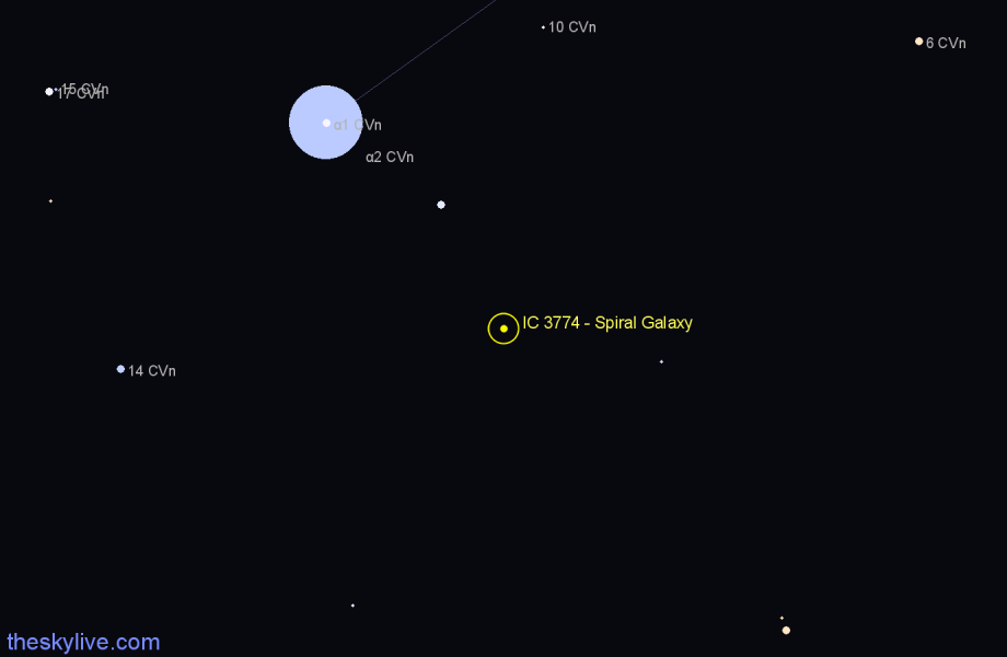 Finder chart IC 3774 - Spiral Galaxy in Canes Venatici star