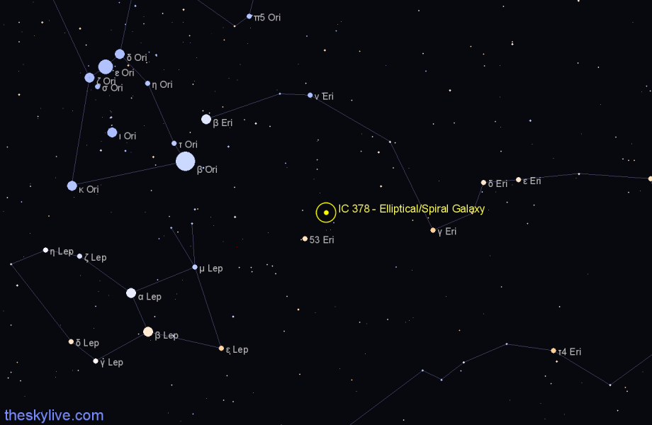 Finder chart IC 378 - Elliptical/Spiral Galaxy in Eridanus star