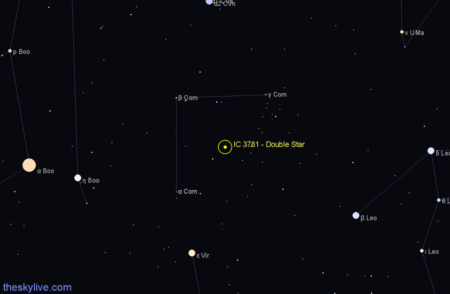 Finder chart IC 3781 - Double Star in Coma Berenices star