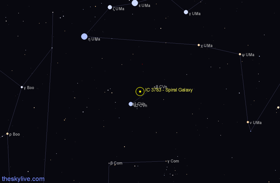 Finder chart IC 3783 - Spiral Galaxy in Canes Venatici star