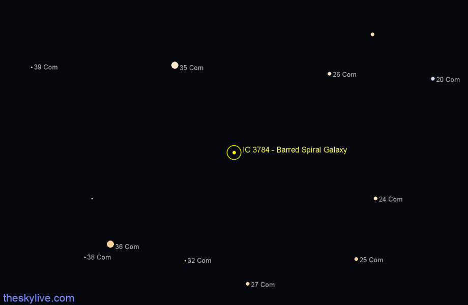 Finder chart IC 3784 - Barred Spiral Galaxy in Coma Berenices star