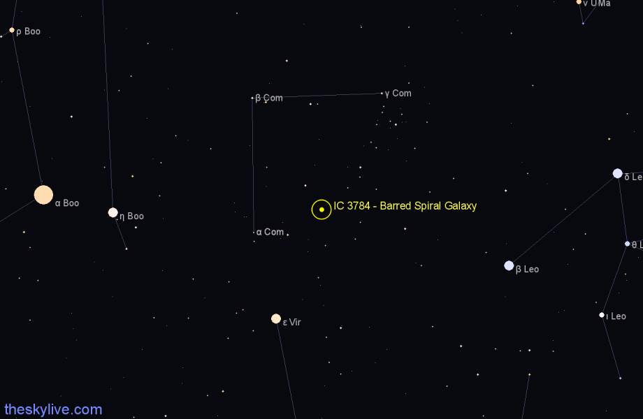 Finder chart IC 3784 - Barred Spiral Galaxy in Coma Berenices star