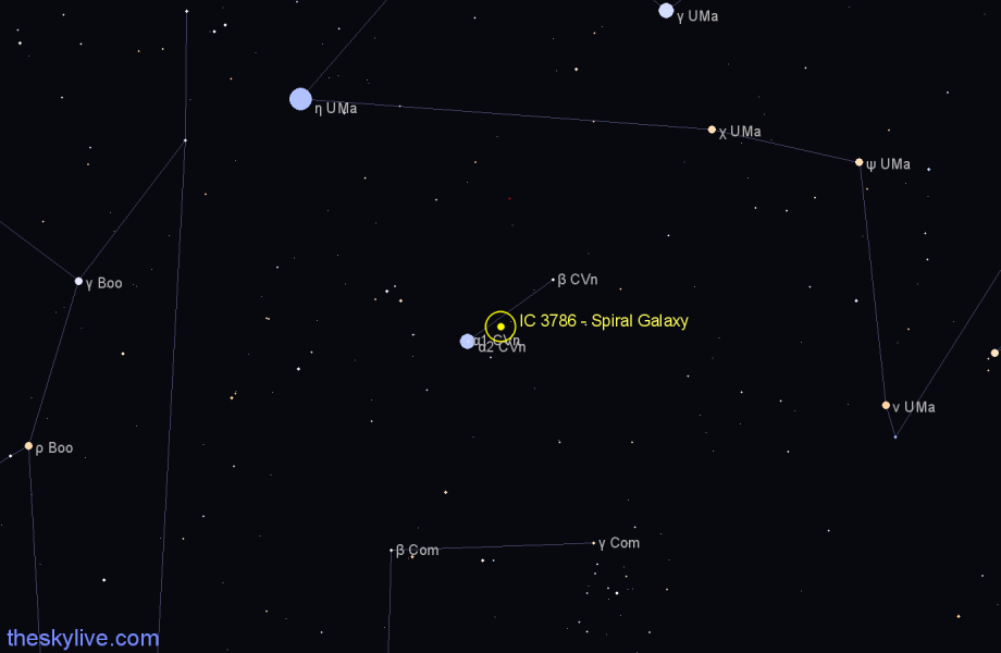 Finder chart IC 3786 - Spiral Galaxy in Canes Venatici star