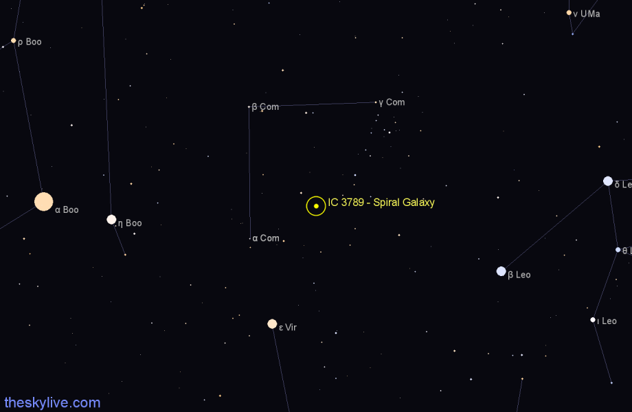 Finder chart IC 3789 - Spiral Galaxy in Coma Berenices star