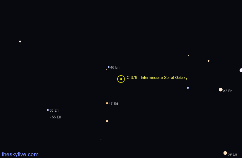 Finder chart IC 379 - Intermediate Spiral Galaxy in Eridanus star