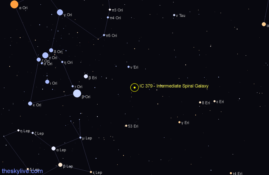 Finder chart IC 379 - Intermediate Spiral Galaxy in Eridanus star