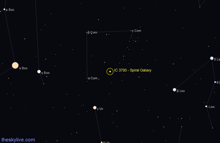 Finder chart IC 3793 - Spiral Galaxy in Coma Berenices star