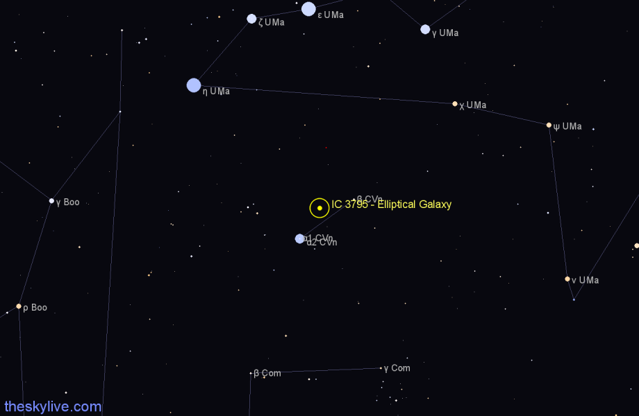 Finder chart IC 3795 - Elliptical Galaxy in Canes Venatici star