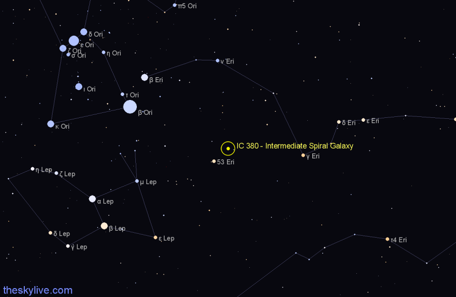 Finder chart IC 380 - Intermediate Spiral Galaxy in Eridanus star