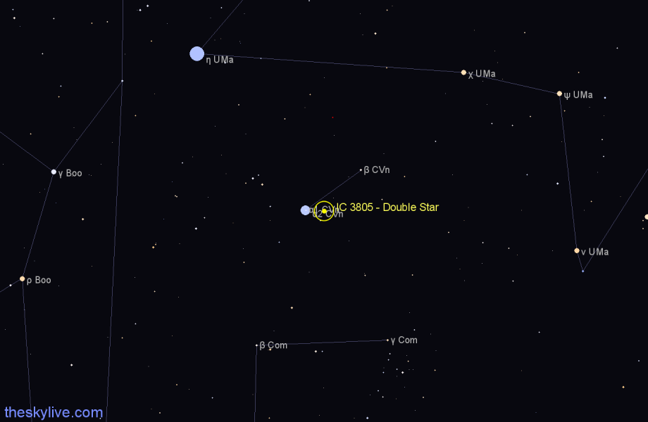 Finder chart IC 3805 - Double Star in Canes Venatici star