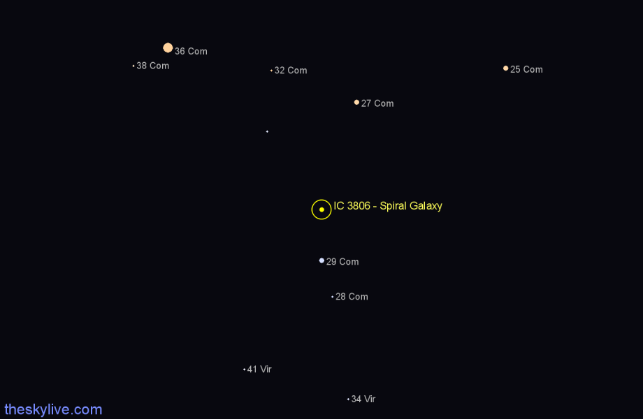 Finder chart IC 3806 - Spiral Galaxy in Coma Berenices star