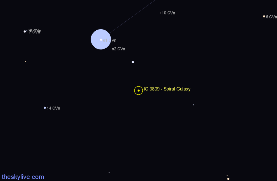 Finder chart IC 3809 - Spiral Galaxy in Canes Venatici star