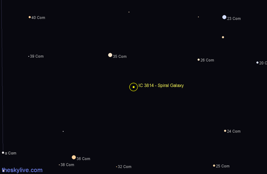 Finder chart IC 3814 - Spiral Galaxy in Coma Berenices star