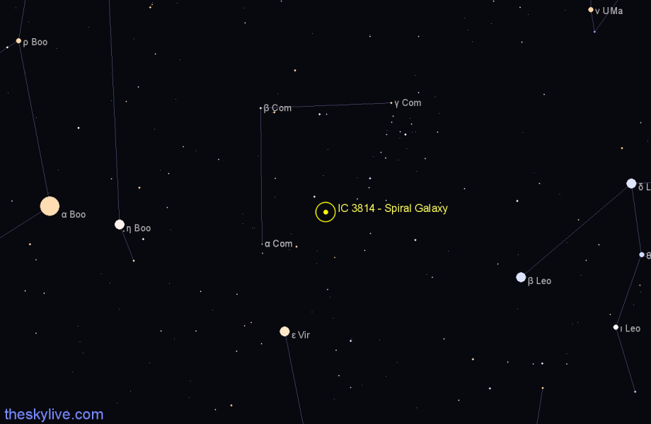 Finder chart IC 3814 - Spiral Galaxy in Coma Berenices star