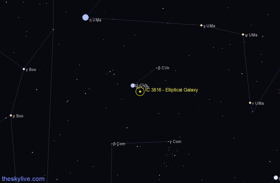 Finder chart IC 3816 - Elliptical Galaxy in Canes Venatici star