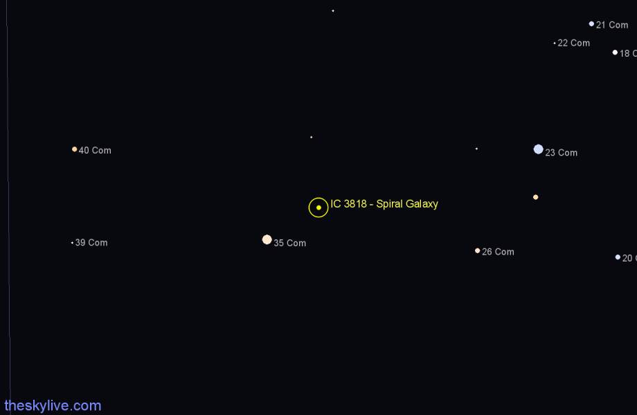 Finder chart IC 3818 - Spiral Galaxy in Coma Berenices star