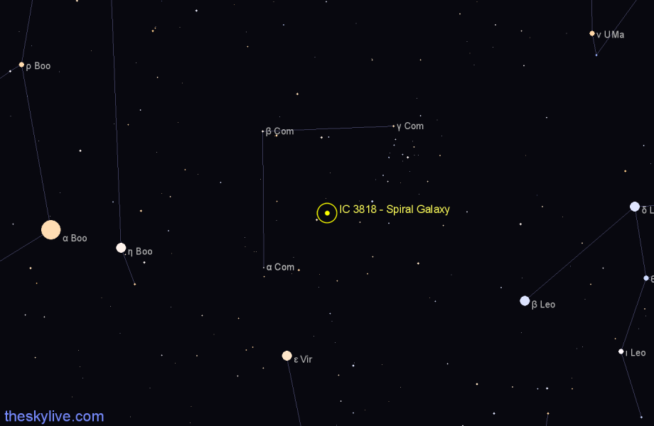 Finder chart IC 3818 - Spiral Galaxy in Coma Berenices star