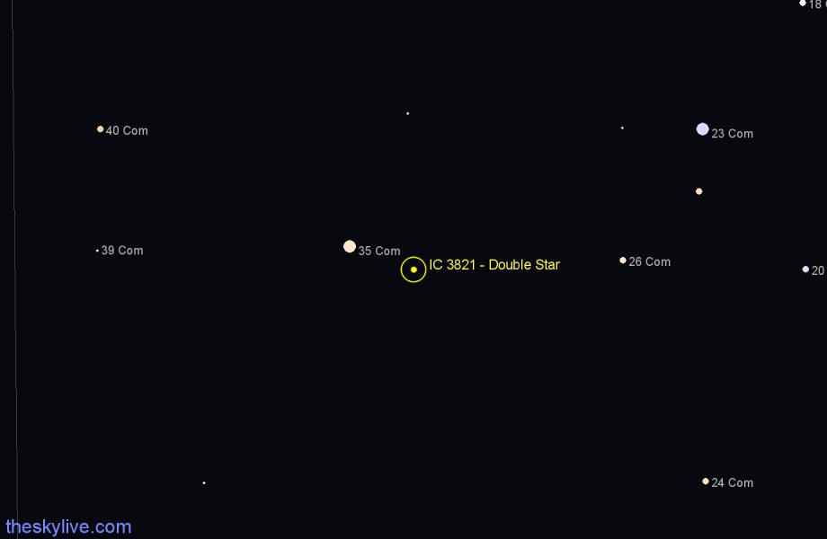 Finder chart IC 3821 - Double Star in Coma Berenices star