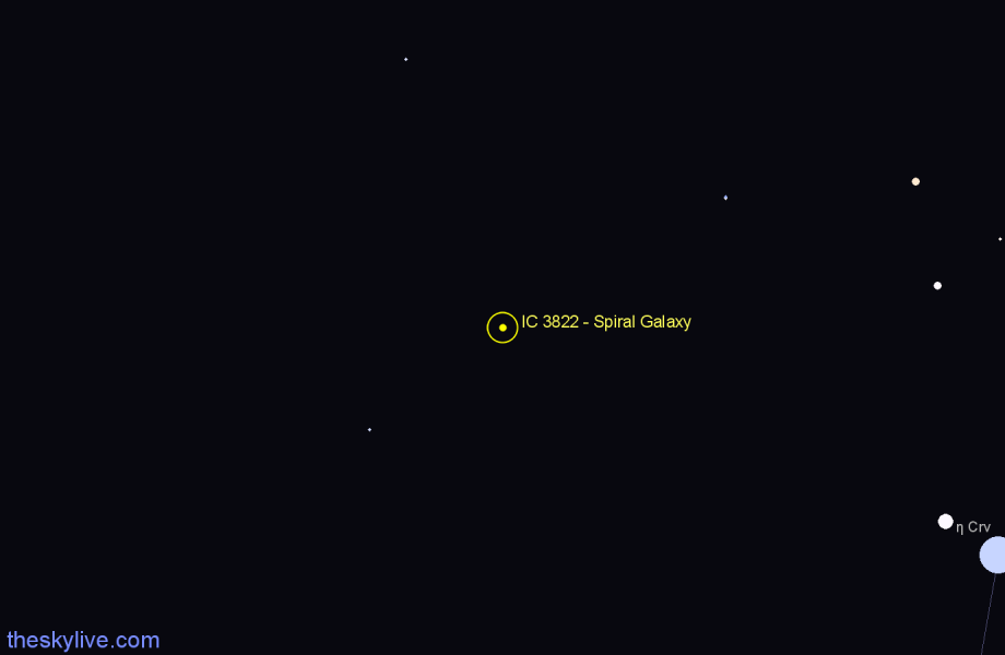 Finder chart IC 3822 - Spiral Galaxy in Corvus star