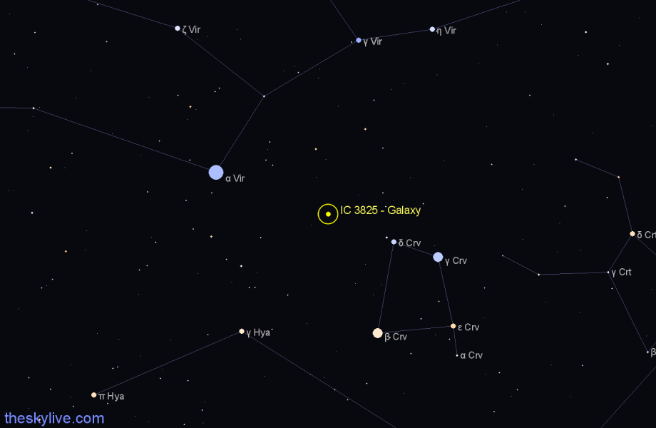 Finder chart IC 3825 - Galaxy in Corvus star