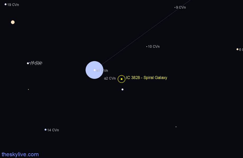 Finder chart IC 3828 - Spiral Galaxy in Canes Venatici star