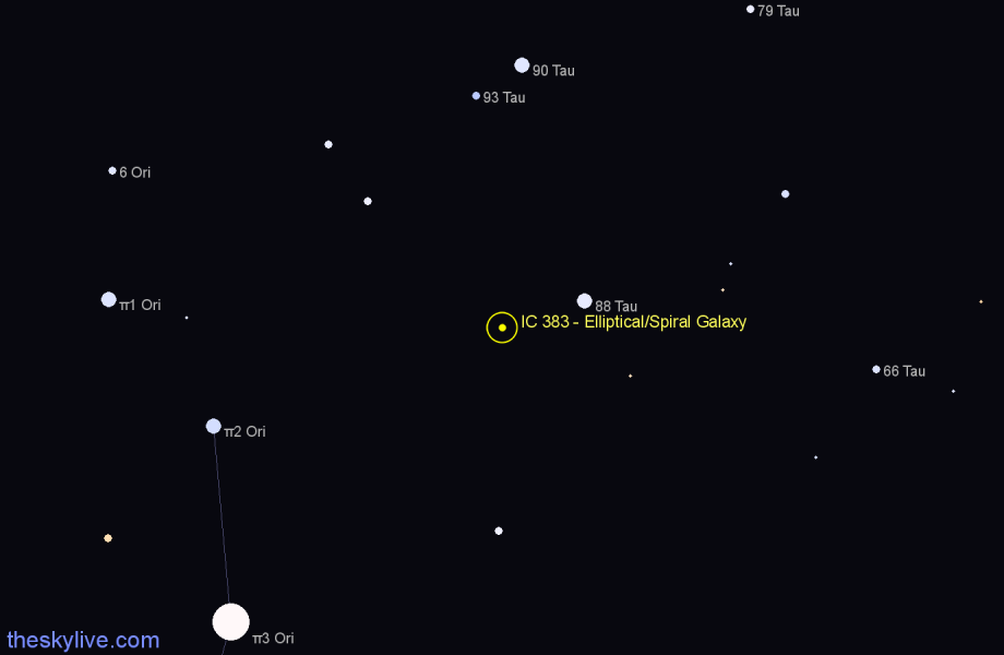 Finder chart IC 383 - Elliptical/Spiral Galaxy in Taurus star