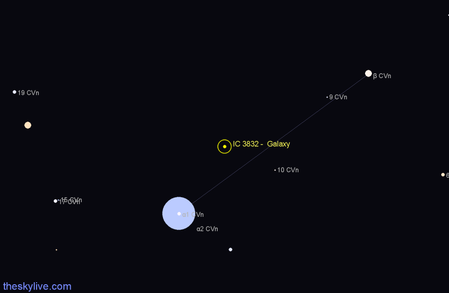 Finder chart IC 3832 - Galaxy in Canes Venatici star