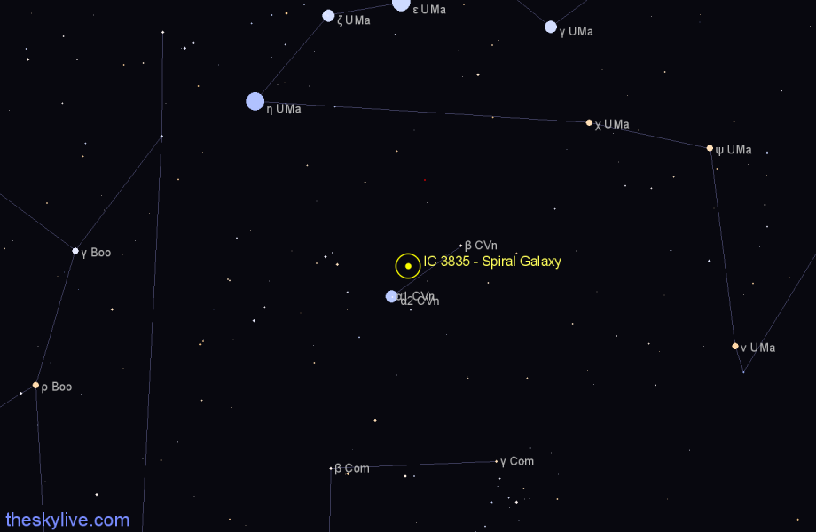 Finder chart IC 3835 - Spiral Galaxy in Canes Venatici star