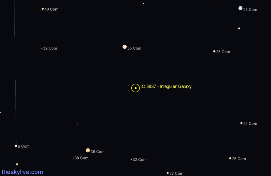 Finder chart IC 3837 - Irregular Galaxy in Coma Berenices star