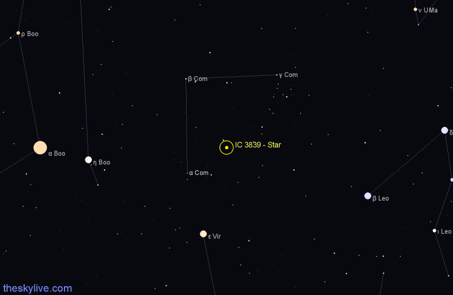 Finder chart IC 3839 - Star in Coma Berenices star