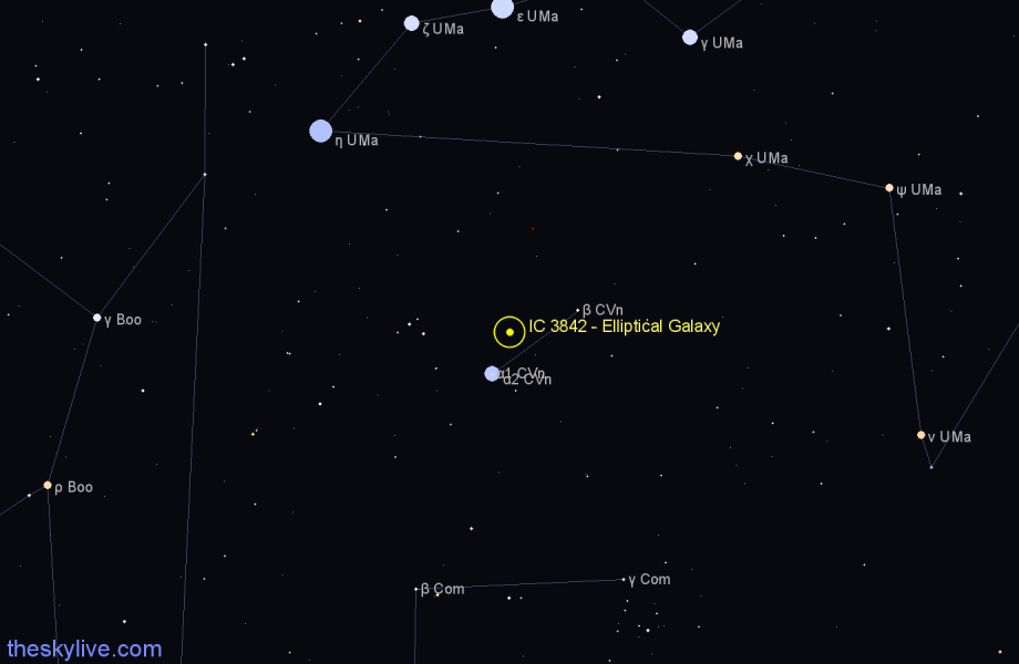 Finder chart IC 3842 - Elliptical Galaxy in Canes Venatici star