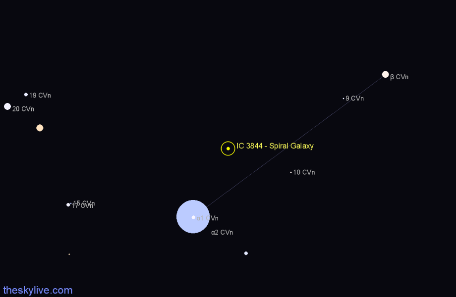 Finder chart IC 3844 - Spiral Galaxy in Canes Venatici star