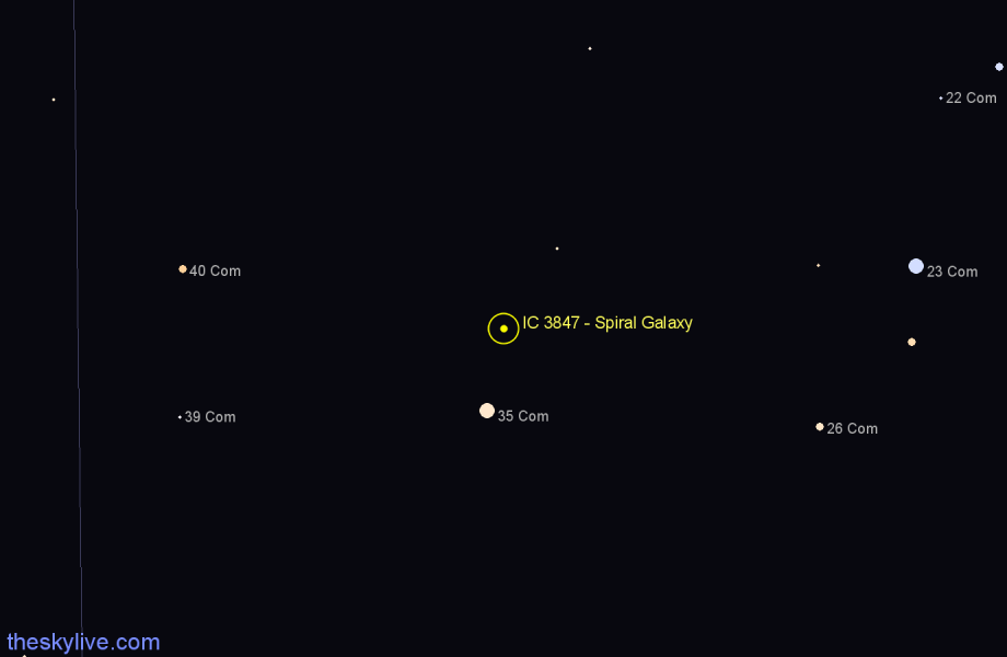 Finder chart IC 3847 - Spiral Galaxy in Coma Berenices star