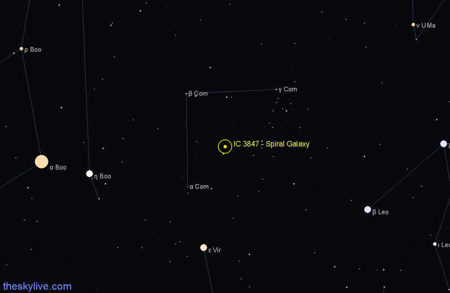 Finder chart IC 3847 - Spiral Galaxy in Coma Berenices star